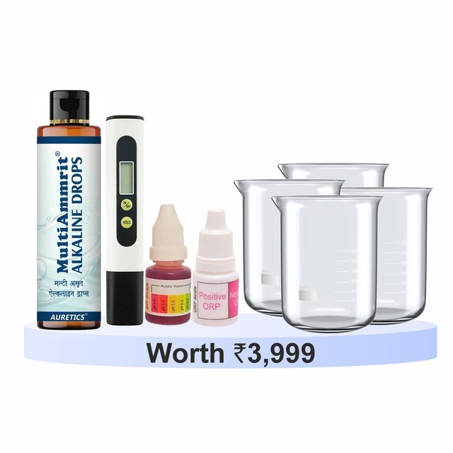 Alkaline Demo Kit | For Live Water Testing | Contains pH drops, ORP drops, Beakers, TDS Meter and 100ml MultiAmmrit Alkaline Drops in Spray Pump
